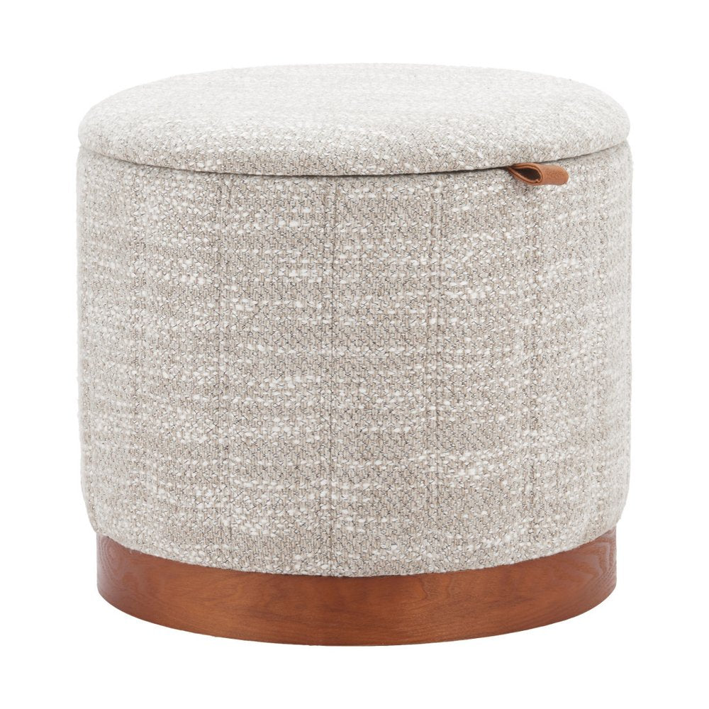 20" Gray Wood And Fabric Round Ottoman With Storage — view 8