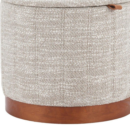 20" Gray Wood And Fabric Round Ottoman With Storage HomeRoots