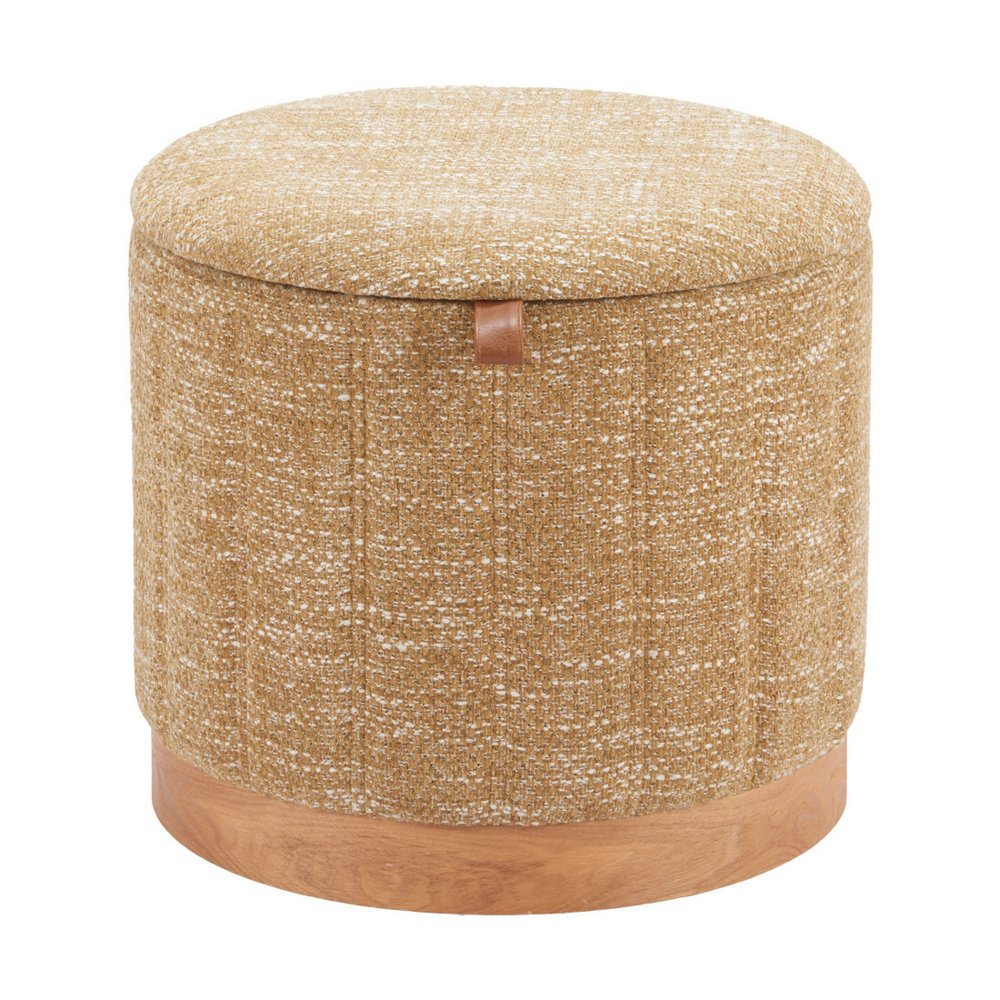 20" Gray Wood And Fabric Round Ottoman With Storage — view 11