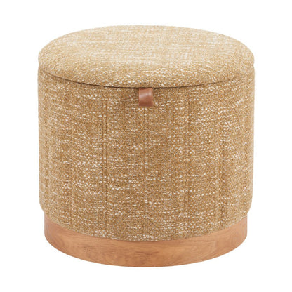 20" Gray Wood And Fabric Round Ottoman With Storage HomeRoots