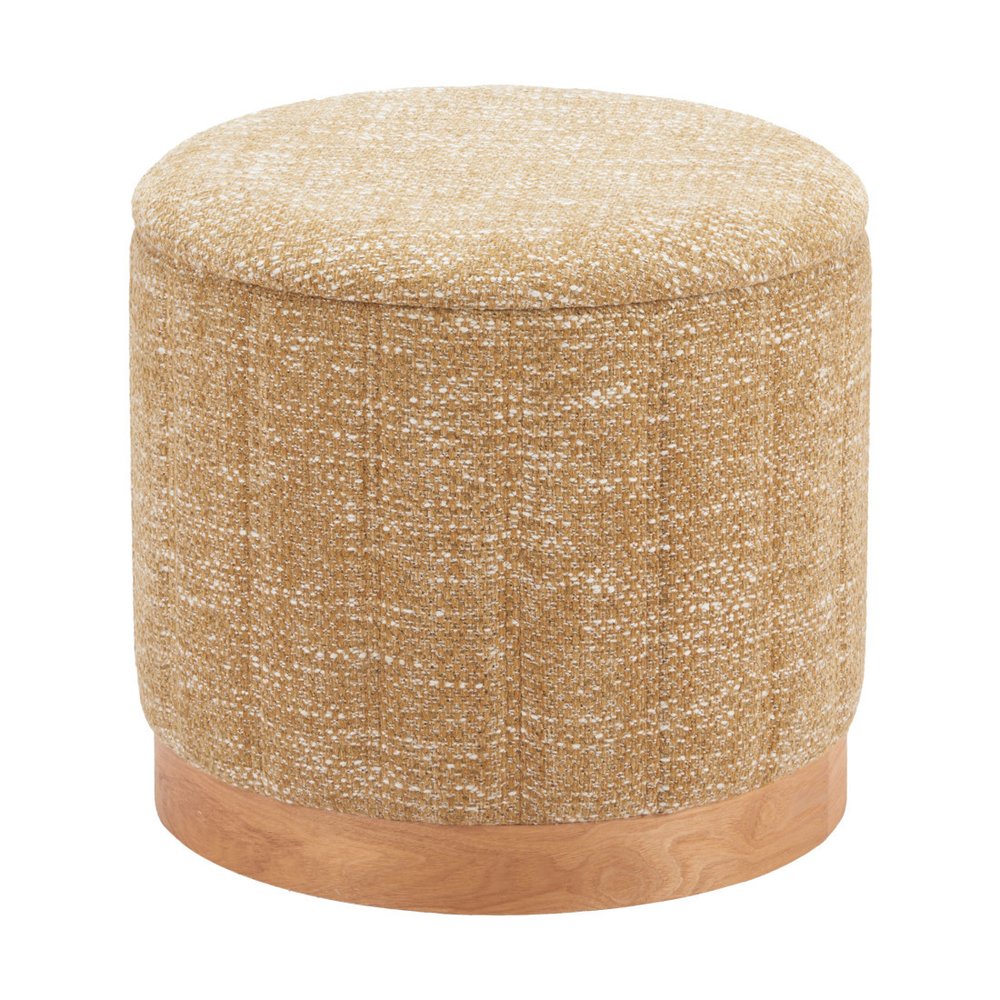 20" Gray Wood And Fabric Round Ottoman With Storage HomeRoots