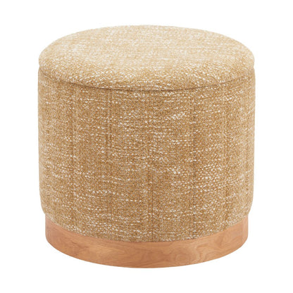 20" Gray Wood And Fabric Round Ottoman With Storage HomeRoots