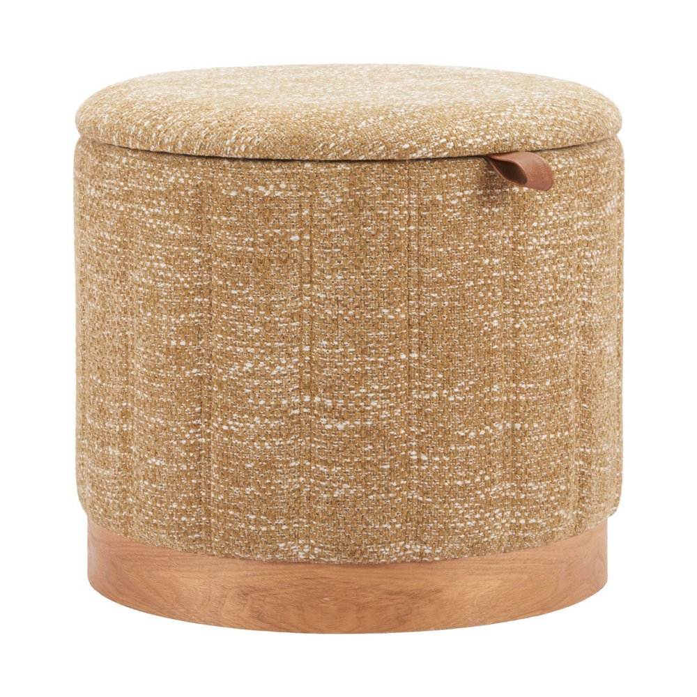 20" Gray Wood And Fabric Round Ottoman With Storage HomeRoots