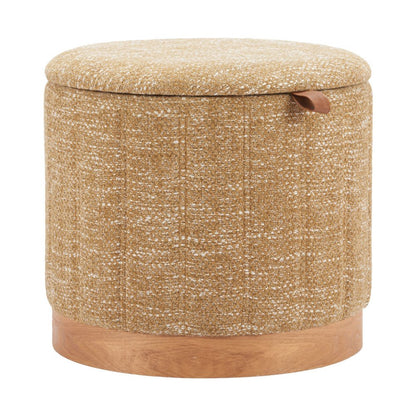 20" Gray Wood And Fabric Round Ottoman With Storage HomeRoots