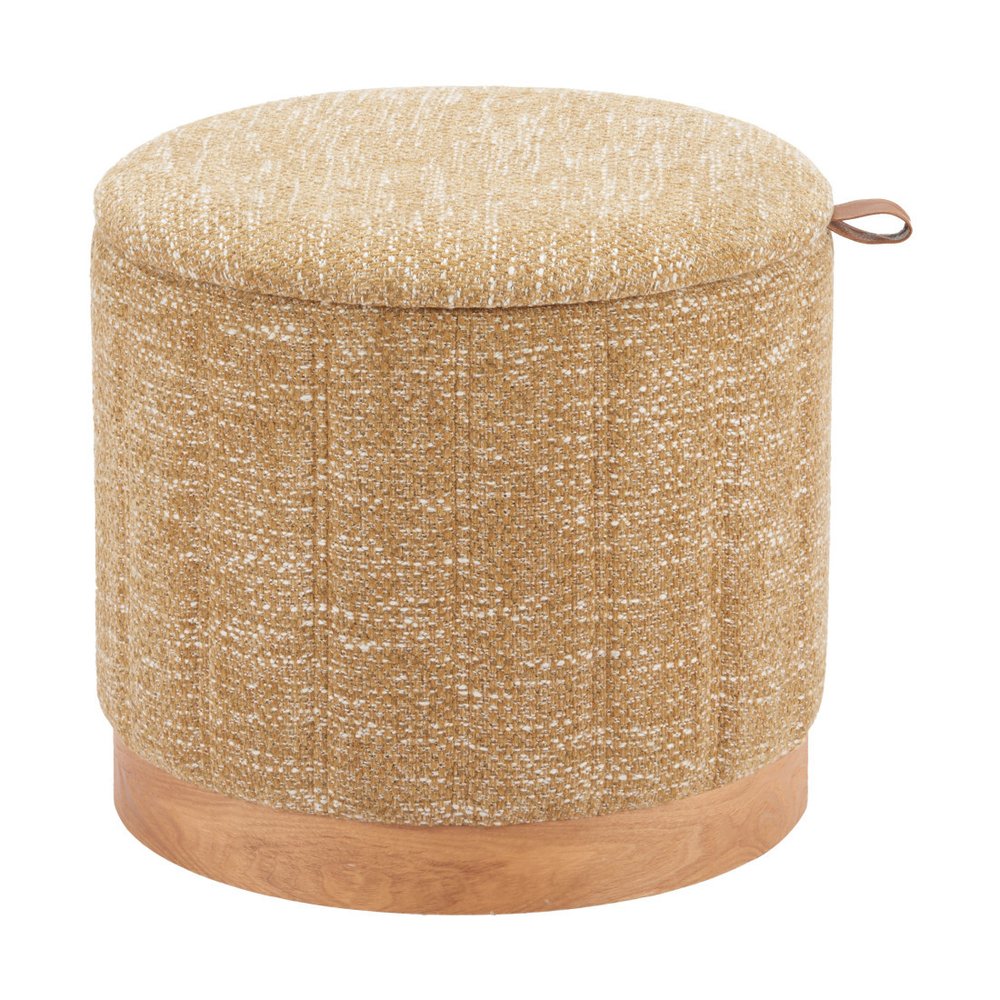 20" Gray Wood And Fabric Round Ottoman With Storage HomeRoots