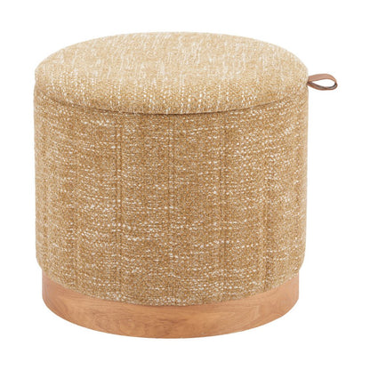 20" Gray Wood And Fabric Round Ottoman With Storage HomeRoots