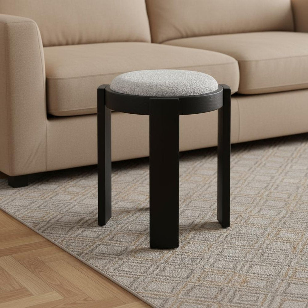 15" Gray and Black Upholstery Round Ottoman — view 1