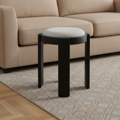 15" Gray and Black Upholstery Round Ottoman HomeRoots