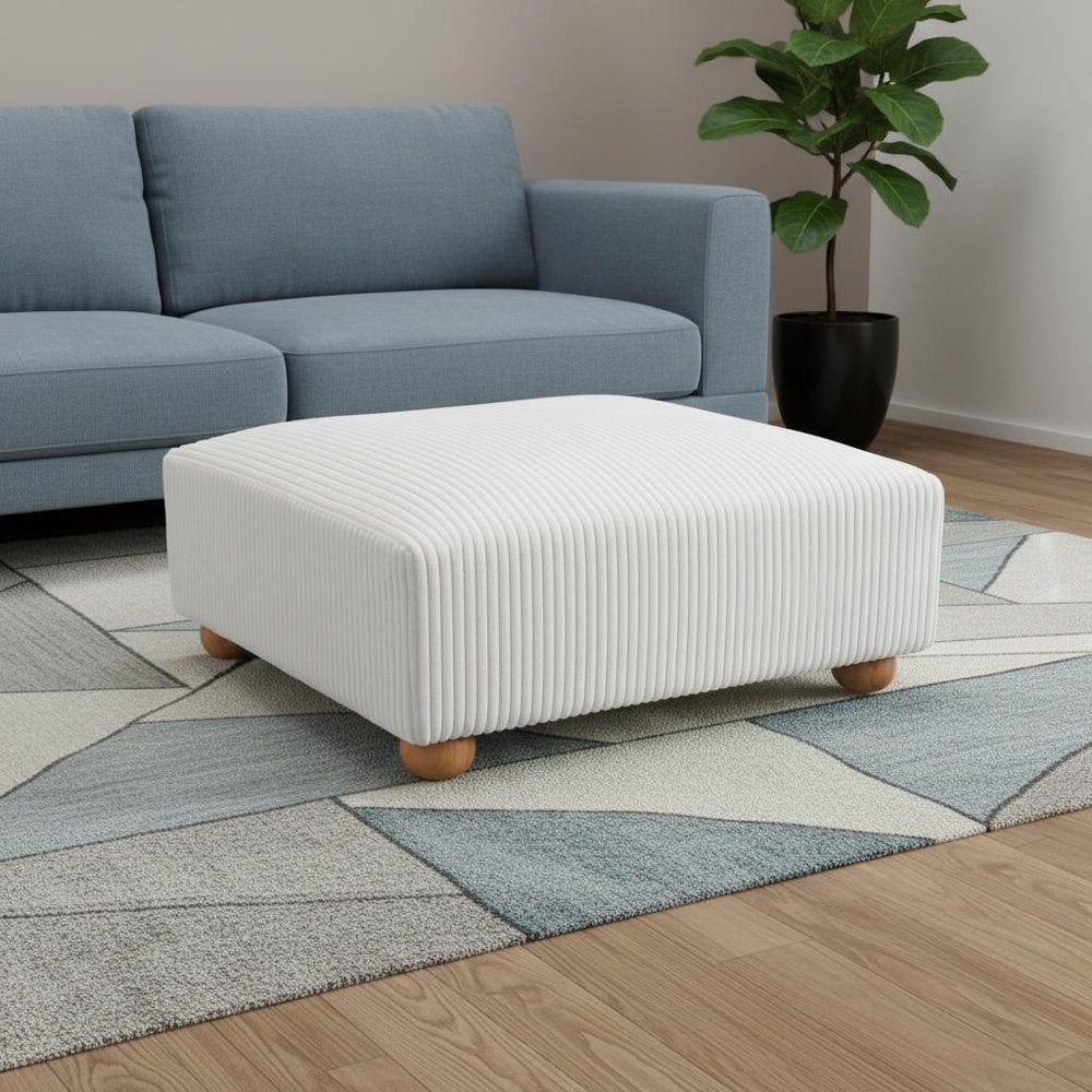 42" White And Natural Corduroy Upholstered Ottoman HomeRoots