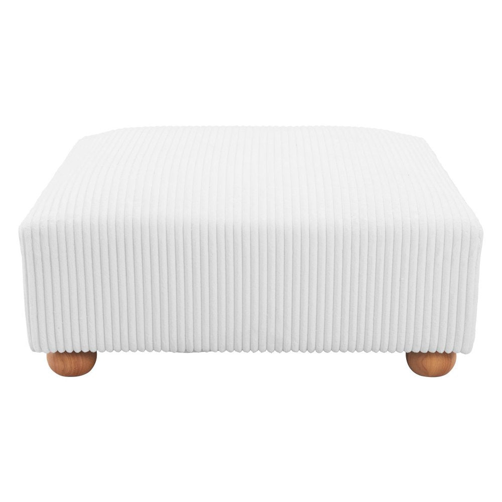 42" White And Natural Corduroy Upholstered Ottoman HomeRoots