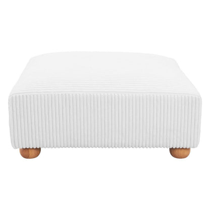 42" White And Natural Corduroy Upholstered Ottoman HomeRoots