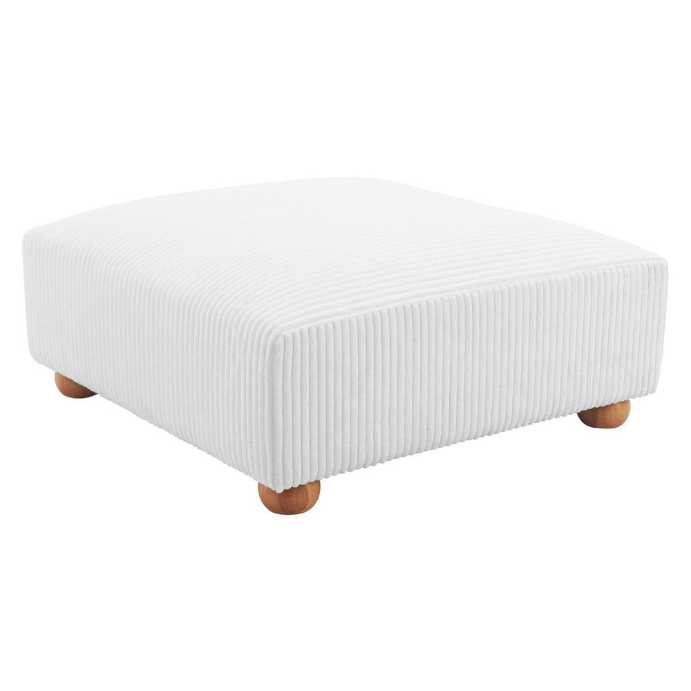 42" White And Natural Corduroy Upholstered Ottoman HomeRoots