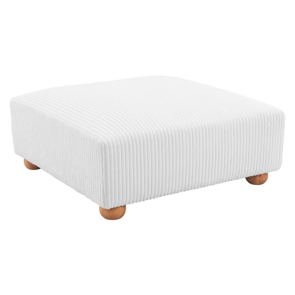 42" White And Natural Corduroy Upholstered Ottoman HomeRoots