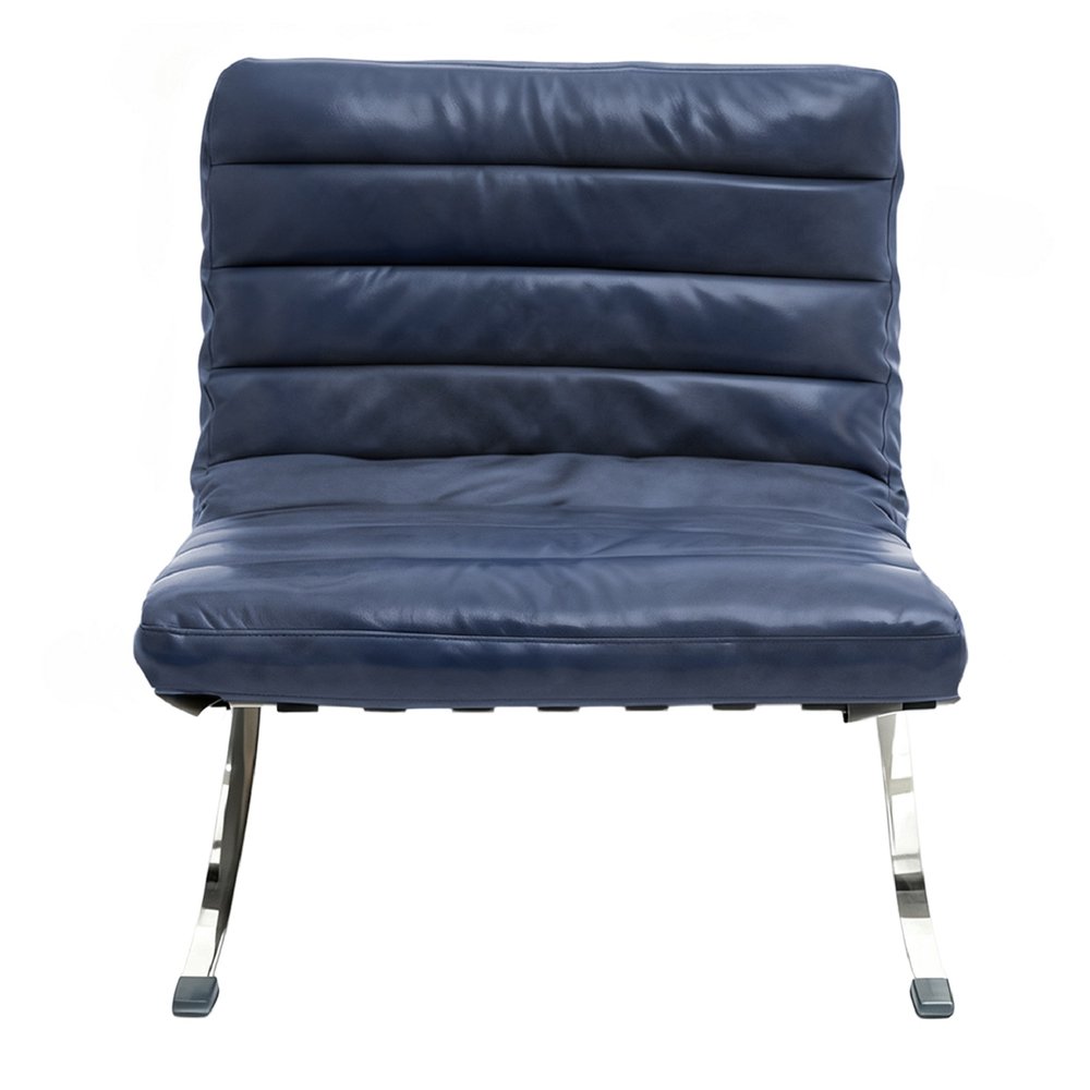 29" Blue and Silver Tufted Leather and Upholstered Folding Lounge Chair HomeRoots