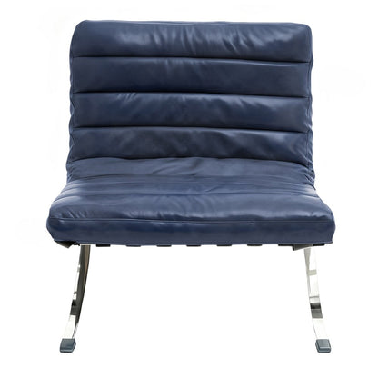 29" Blue and Silver Tufted Leather and Upholstered Folding Lounge Chair HomeRoots