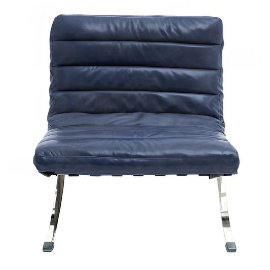 29" Blue and Silver Tufted Leather and Upholstered Folding Lounge Chair HomeRoots