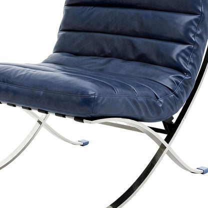 29" Blue and Silver Tufted Leather and Upholstered Folding Lounge Chair HomeRoots