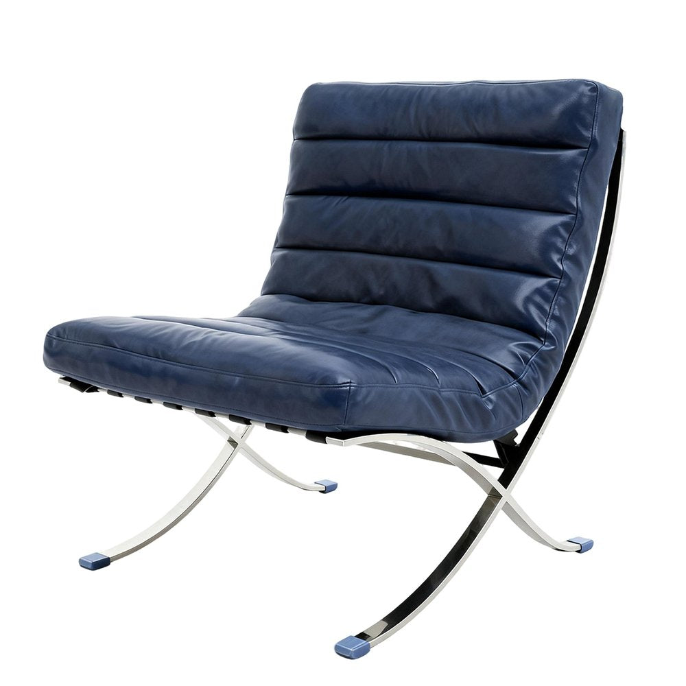 29" Blue and Silver Tufted Leather and Upholstered Folding Lounge Chair HomeRoots