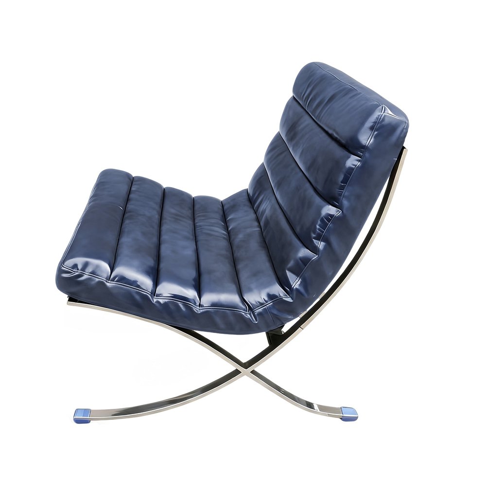 29" Blue and Silver Tufted Leather and Upholstered Folding Lounge Chair HomeRoots