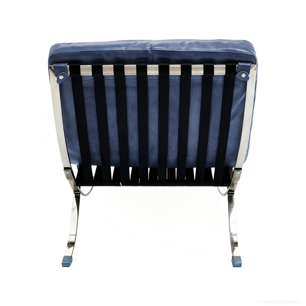 29" Blue and Silver Tufted Leather and Upholstered Folding Lounge Chair HomeRoots