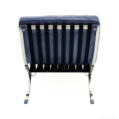 29" Blue and Silver Tufted Leather and Upholstered Folding Lounge Chair HomeRoots