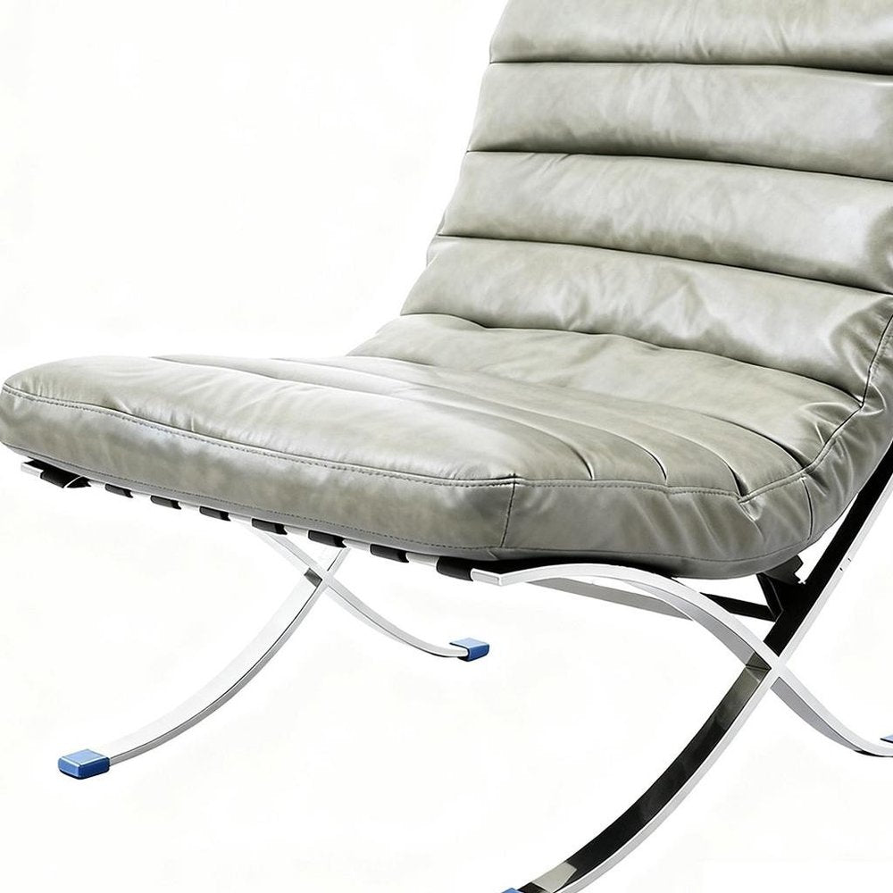 29" Gray and Silver Tufted Leather and Upholstered Folding Lounge Chair HomeRoots