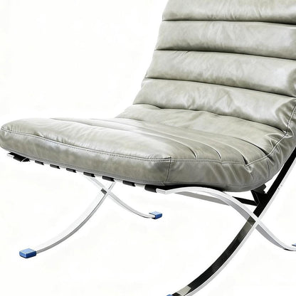 29" Gray and Silver Tufted Leather and Upholstered Folding Lounge Chair HomeRoots