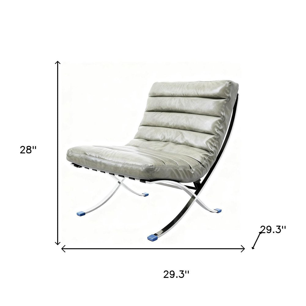29" Gray and Silver Tufted Leather and Upholstered Folding Lounge Chair HomeRoots