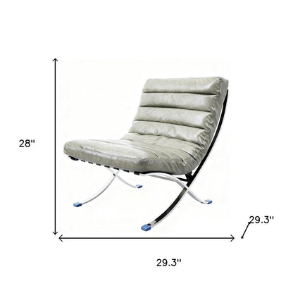 29" Gray and Silver Tufted Leather and Upholstered Folding Lounge Chair HomeRoots