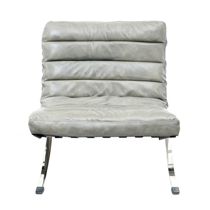 29" Gray and Silver Tufted Leather and Upholstered Folding Lounge Chair HomeRoots