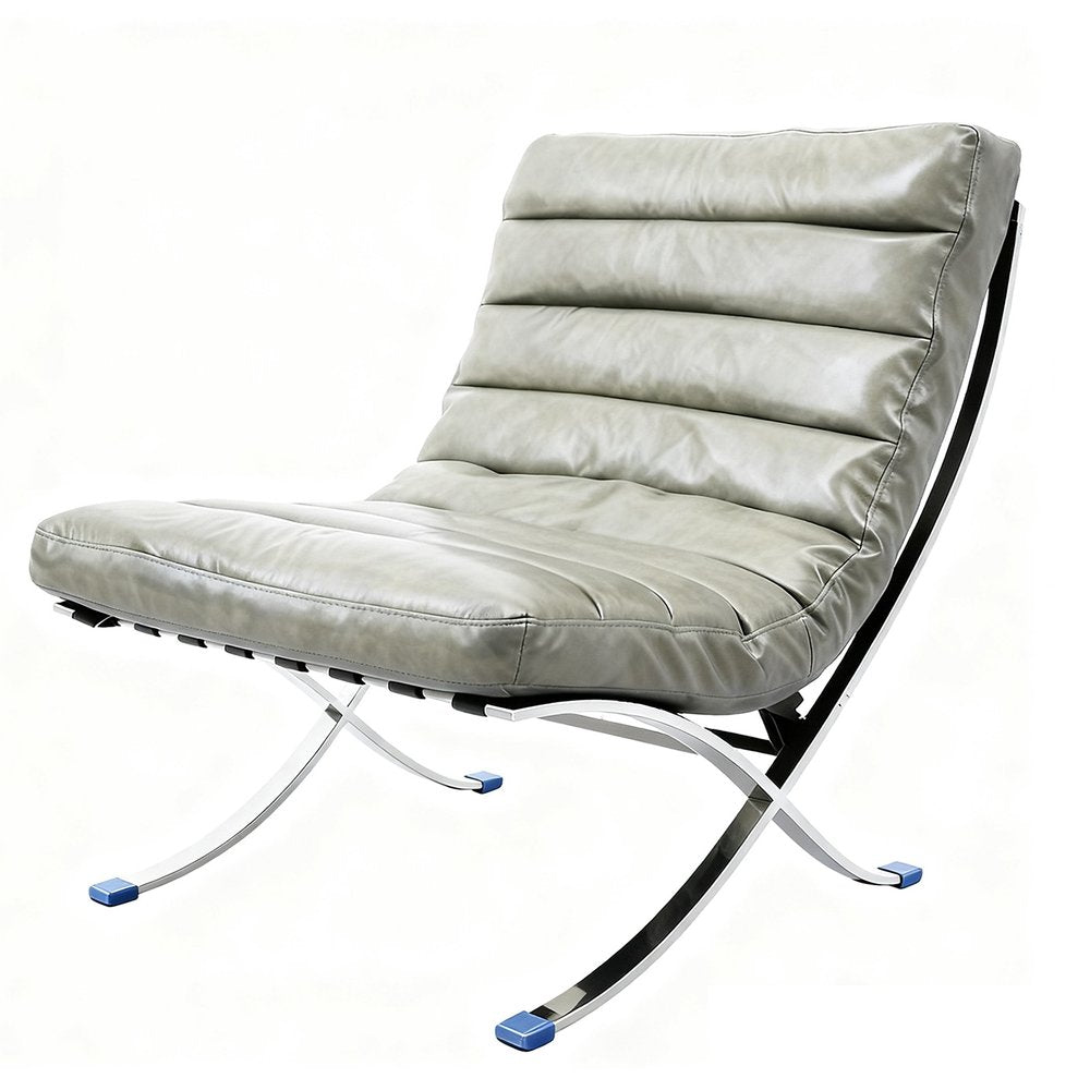 29" Gray and Silver Tufted Leather and Upholstered Folding Lounge Chair HomeRoots