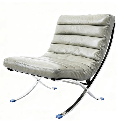 29" Gray and Silver Tufted Leather and Upholstered Folding Lounge Chair HomeRoots