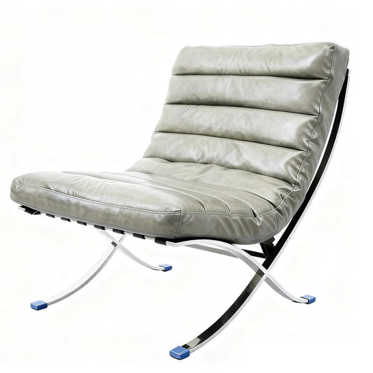 29" Gray and Silver Tufted Leather and Upholstered Folding Lounge Chair HomeRoots