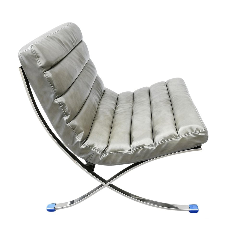 29" Gray and Silver Tufted Leather and Upholstered Folding Lounge Chair HomeRoots