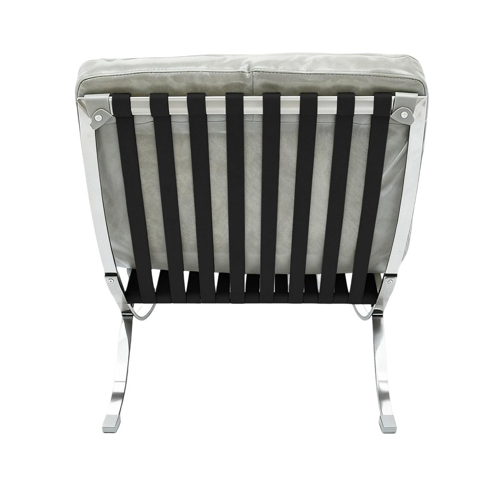 29" Gray and Silver Tufted Leather and Upholstered Folding Lounge Chair HomeRoots