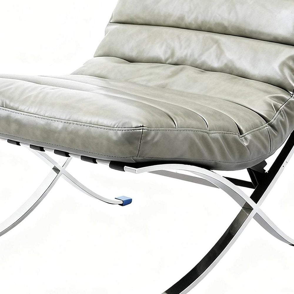 29" Gray and Silver Tufted Leather and Upholstered Folding Lounge Chair HomeRoots
