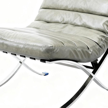 29" Gray and Silver Tufted Leather and Upholstered Folding Lounge Chair HomeRoots