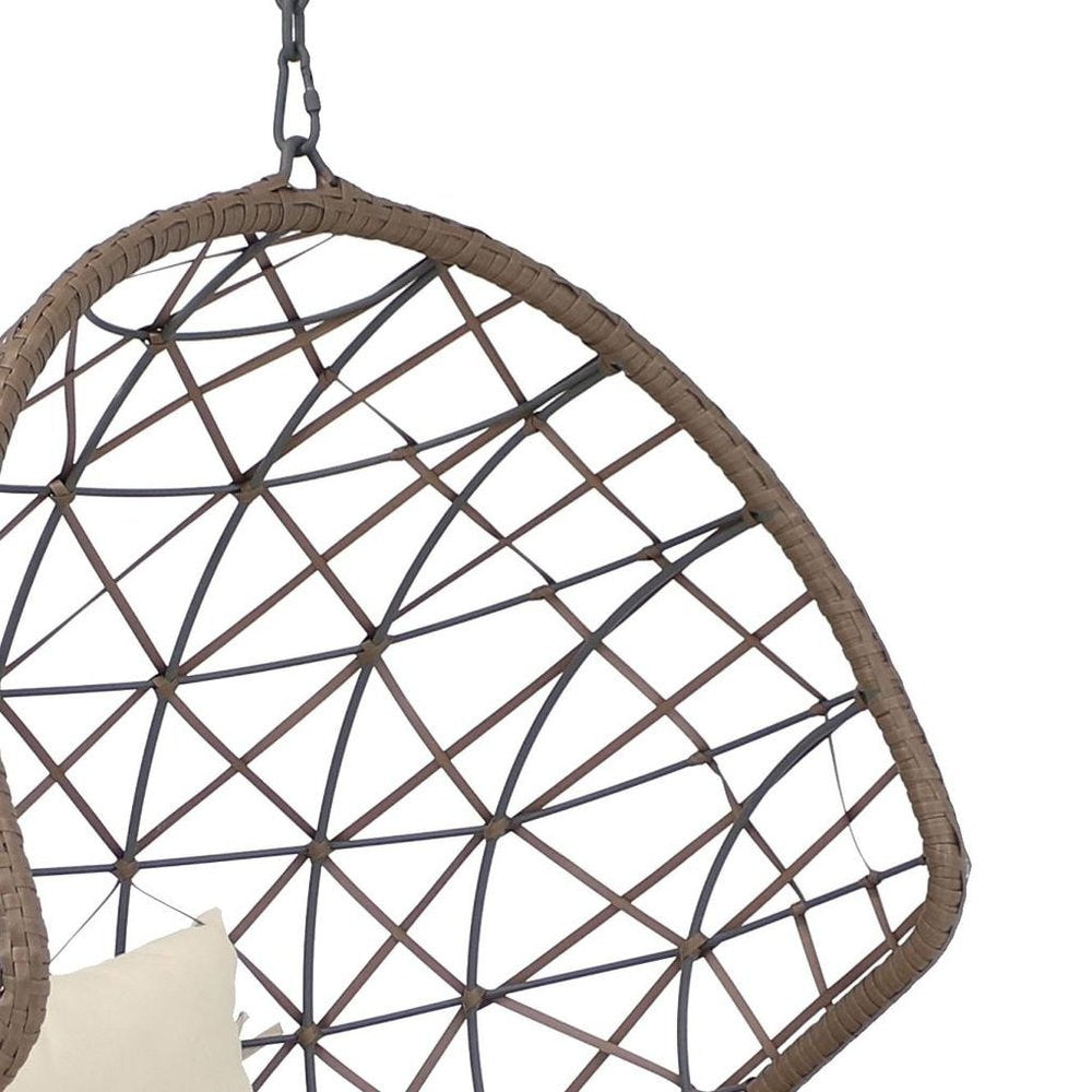 35" Brown Steel Outdoor Egg Chair with Beige Cushion HomeRoots