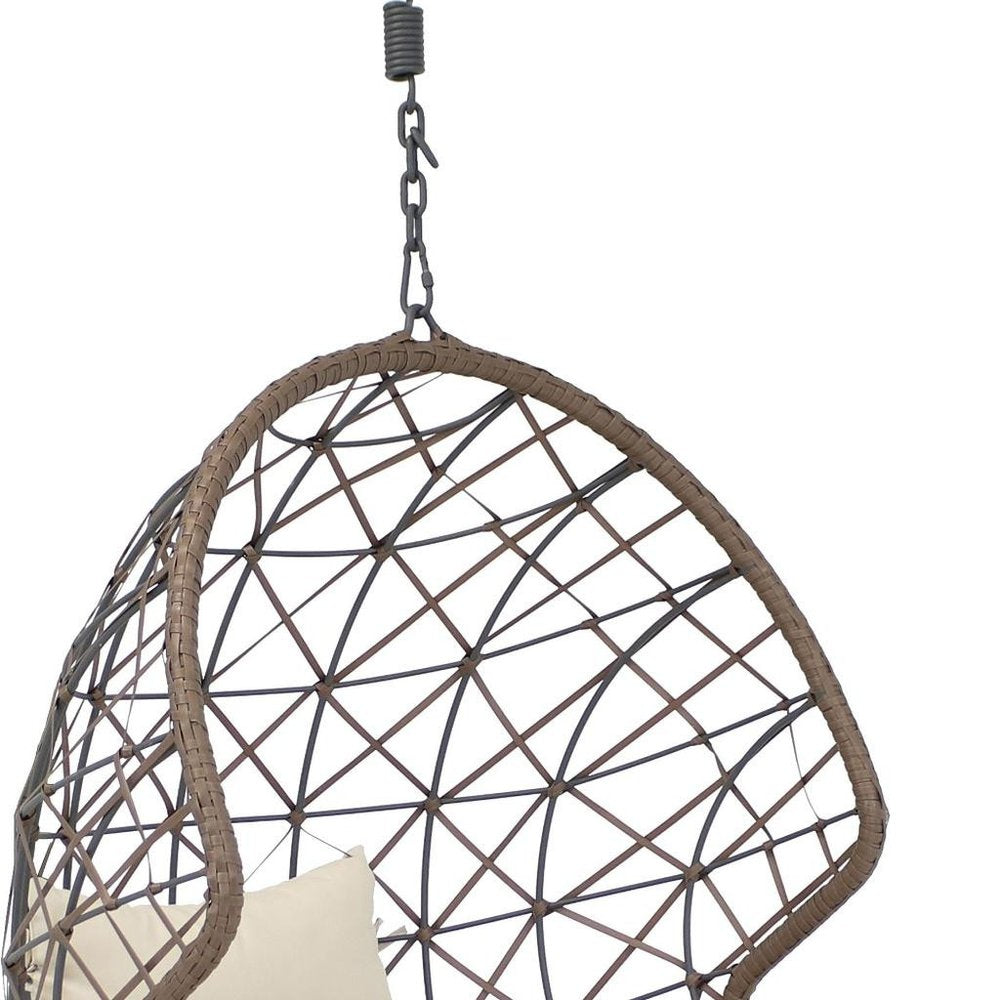 35" Brown Steel Outdoor Egg Chair with Beige Cushion — view 5