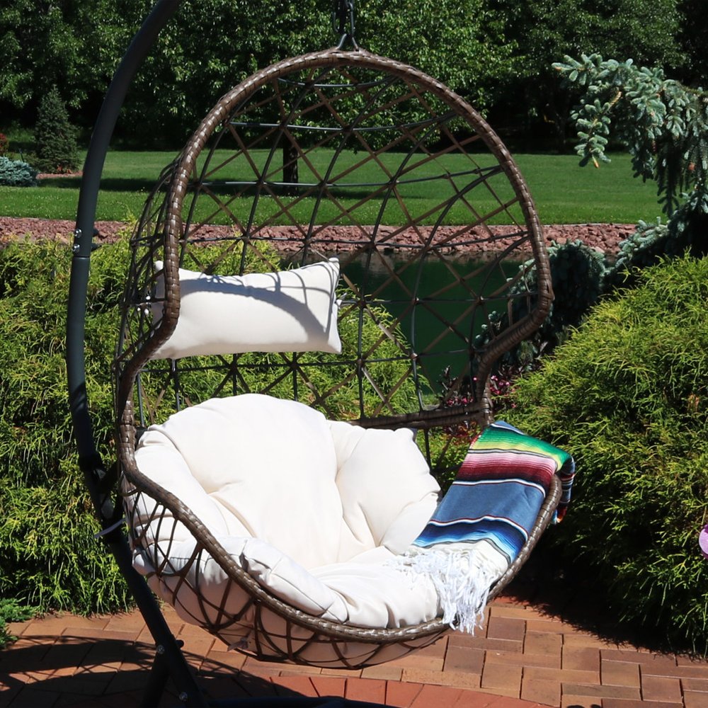 35" Beige Steel Outdoor Egg Chair HomeRoots