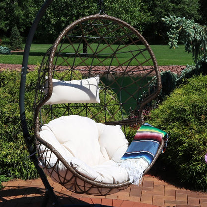 35" Beige Steel Outdoor Egg Chair HomeRoots
