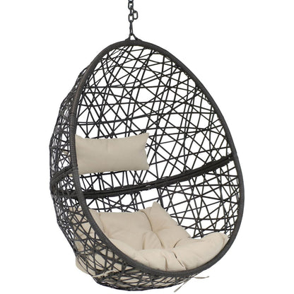 38" Black Steel Outdoor Egg Chair with Beige Cushion HomeRoots