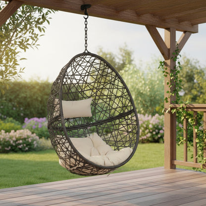 38" Beige Steel Outdoor Egg Chair HomeRoots