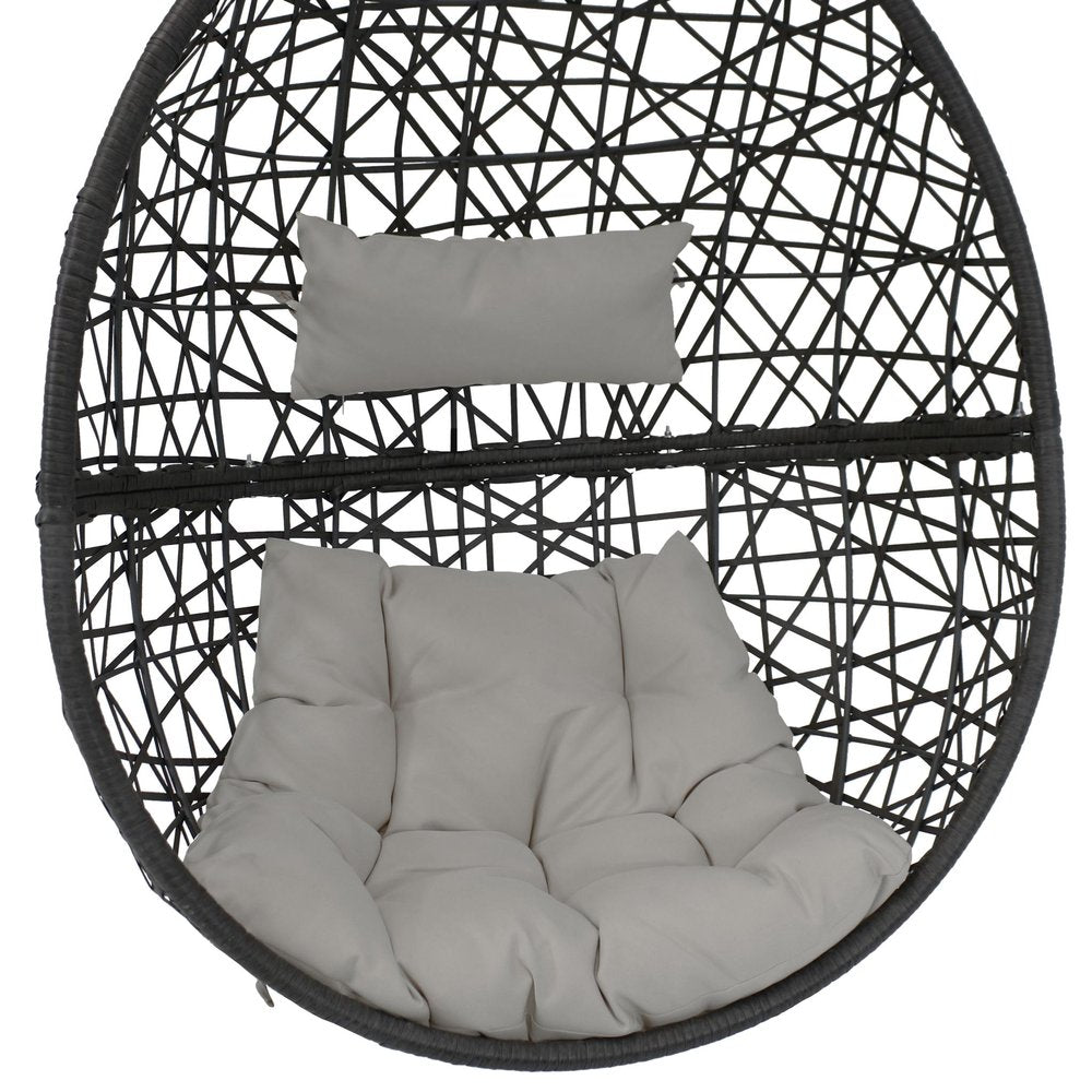 38" Black Steel Outdoor Egg Chair with Gray Cushion — view 2