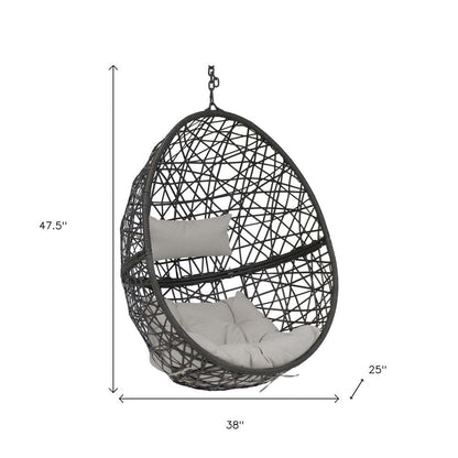 38" Black Steel Outdoor Egg Chair with Gray Cushion HomeRoots