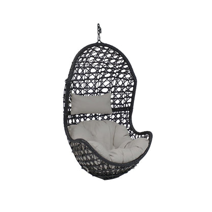 32" Black Steel Outdoor Egg Chair with Gray Cushion HomeRoots