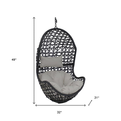 32" Black Steel Outdoor Egg Chair with Gray Cushion HomeRoots