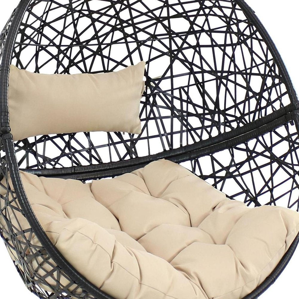 38" Black Steel Outdoor Egg Chair with Yellow Cushion — view 5