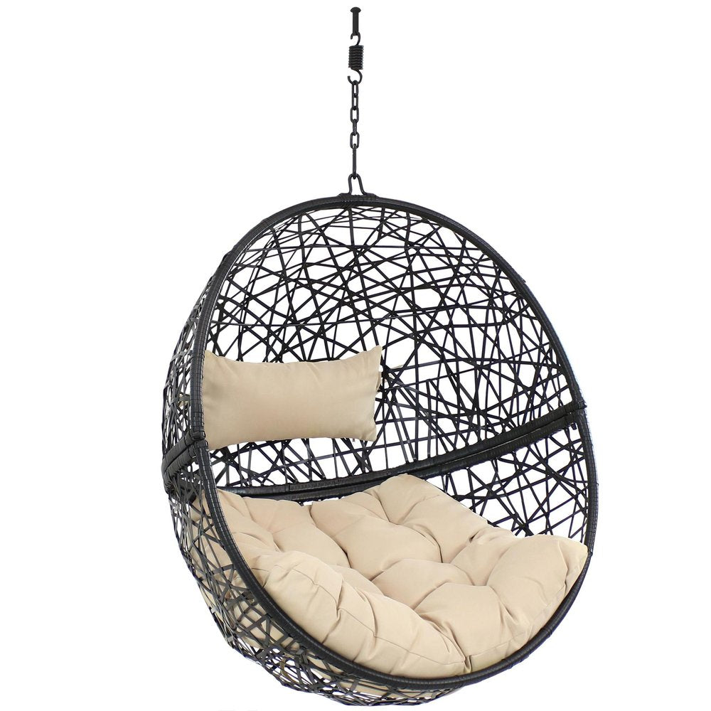 38" Black Steel Outdoor Egg Chair with Yellow Cushion — view 3