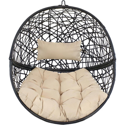 38" Black Steel Outdoor Egg Chair with Yellow Cushion HomeRoots